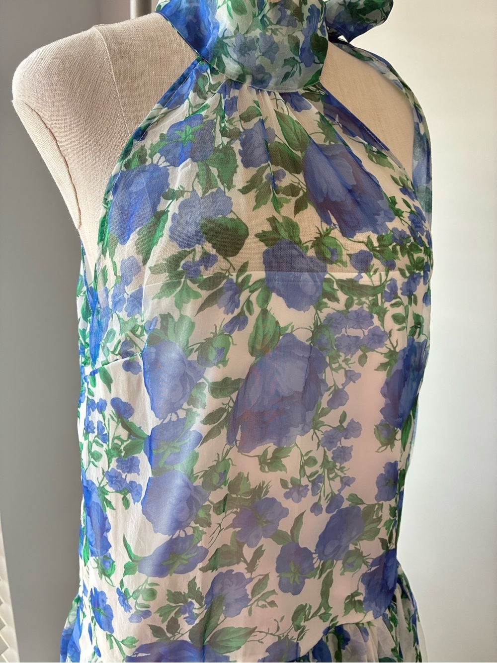 NWT BHLDN Anthropologie Kendall High Neck Scarf Floral Organza Maxi Dress - Picture 5 of 17